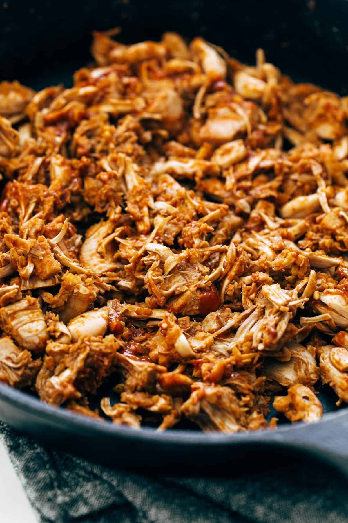 Roasted jackfruit in a pan.