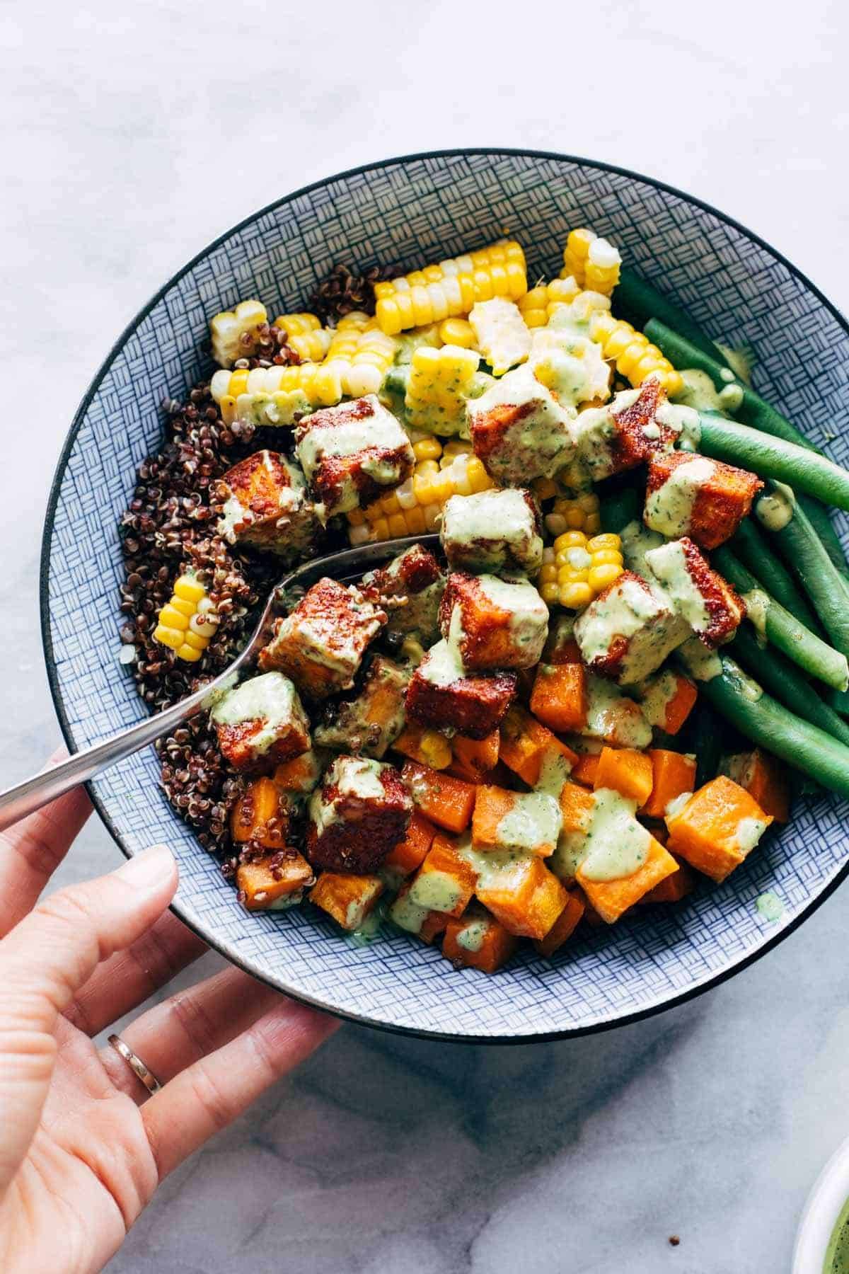 BBQ Tofu bowl with veggies.