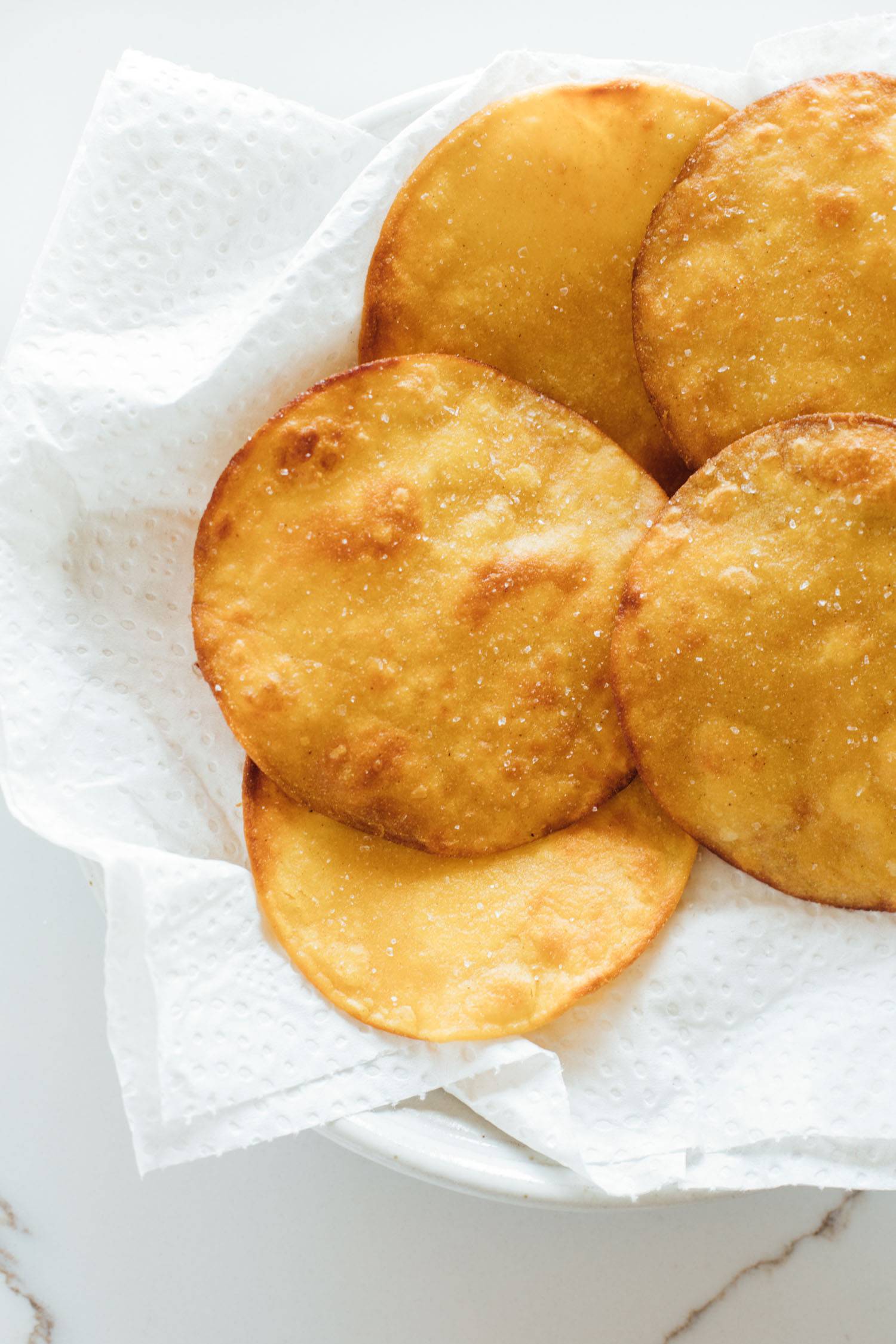 Fried corn tortillas for tostadas.