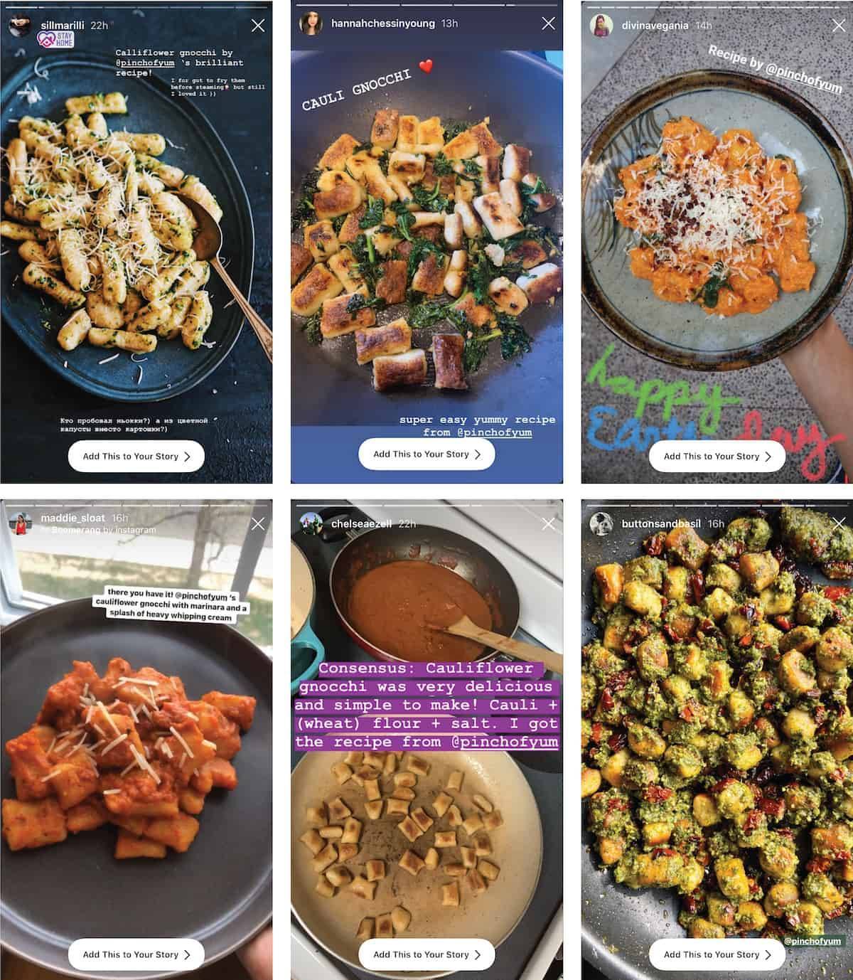 Instagram images of Cauliflower Gnocchi.