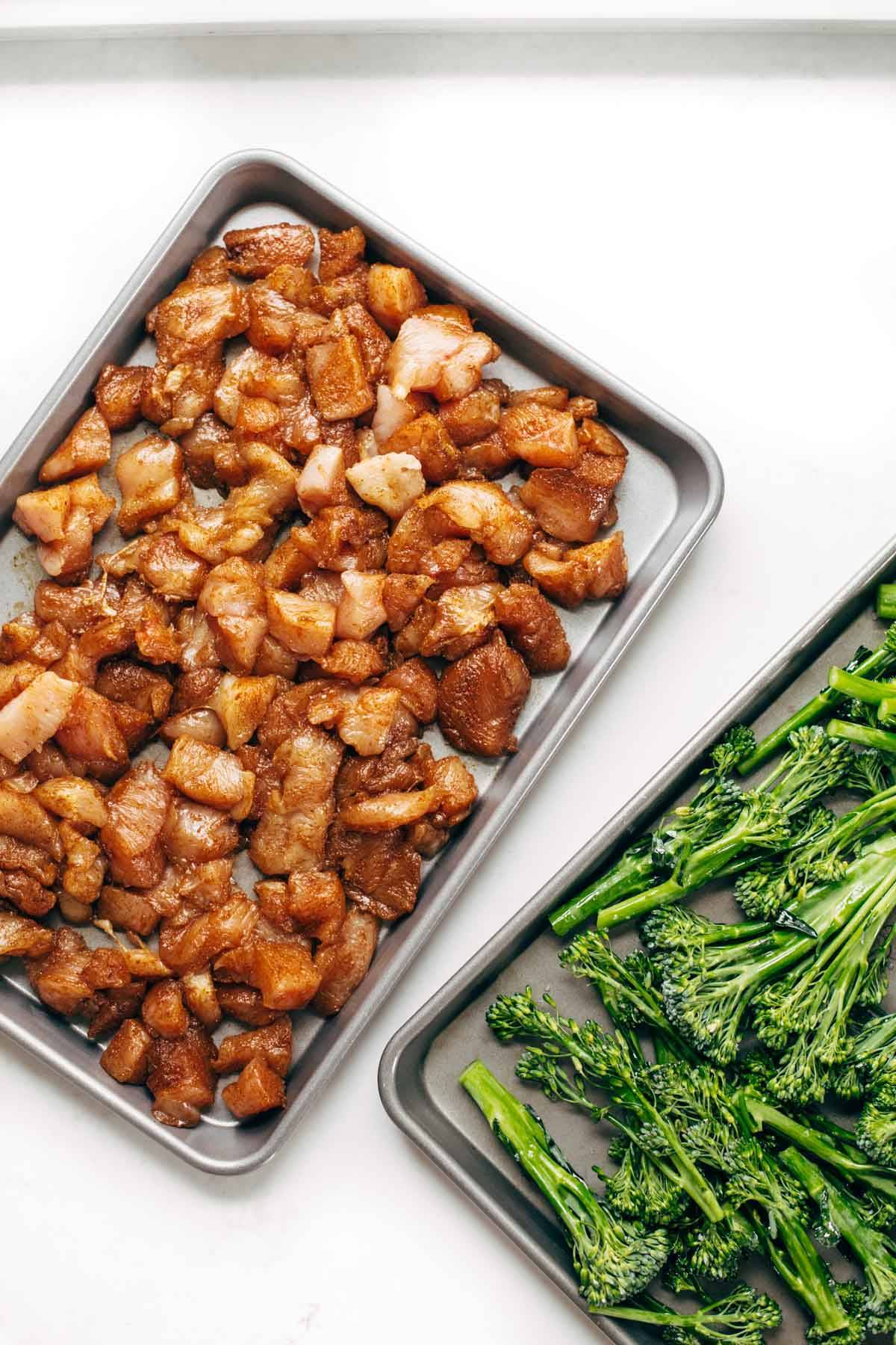 chicken and broccoli on sheet pans