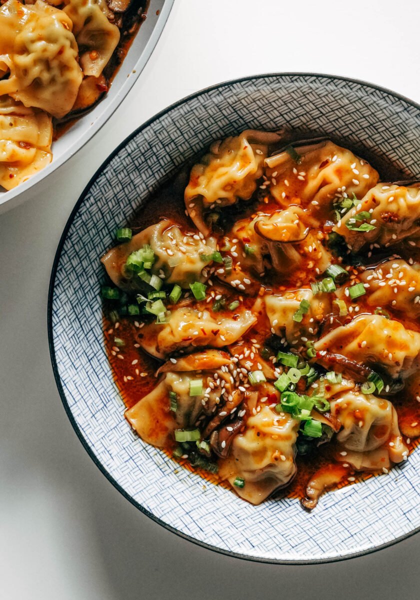 Chicken wontons in a spicy chili broth