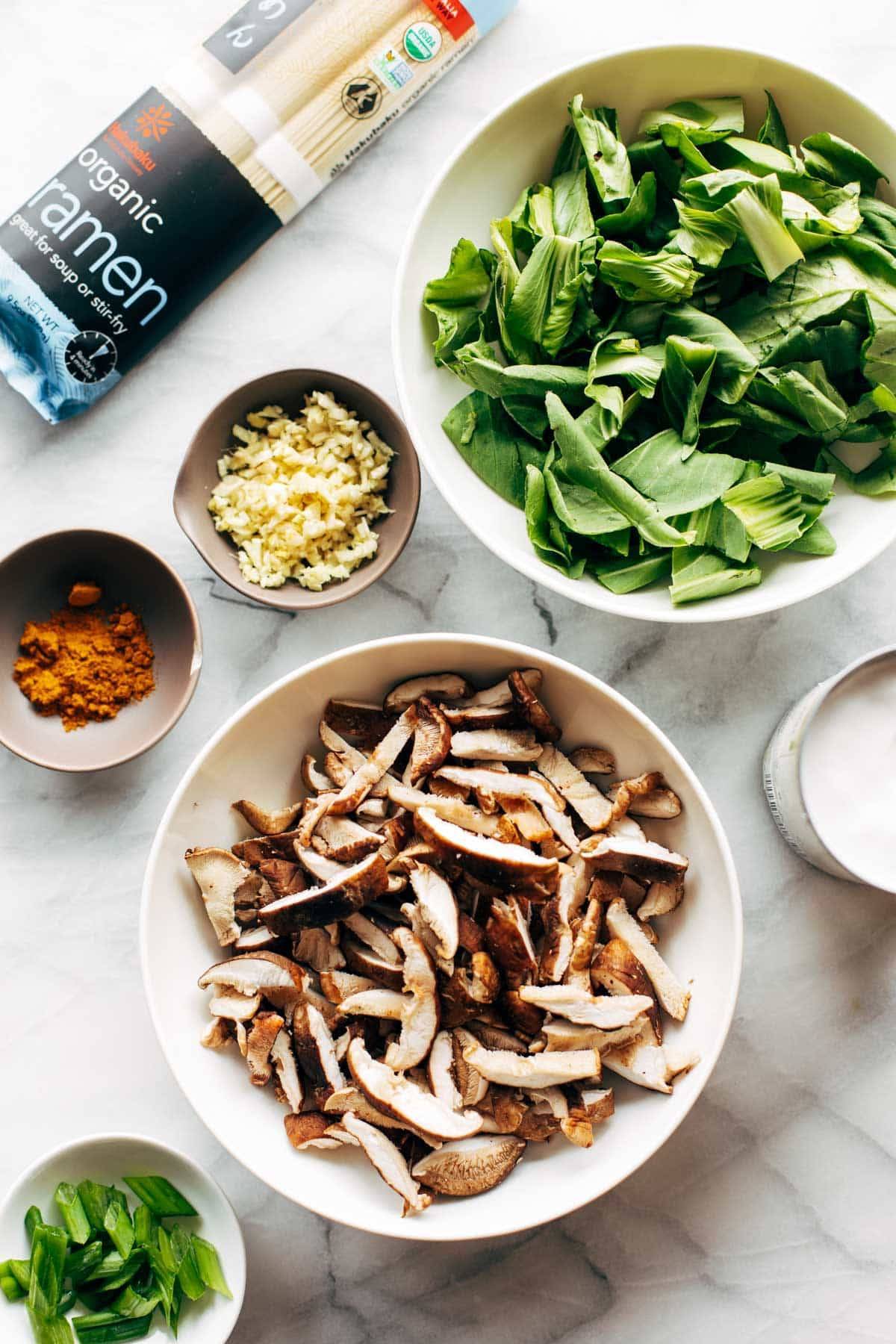 Ingredients for coconut curry ramen.