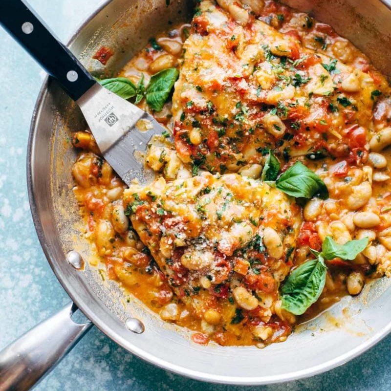 A picture of Garlic Basil Barramundi Skillet with Tomato Butter Sauce