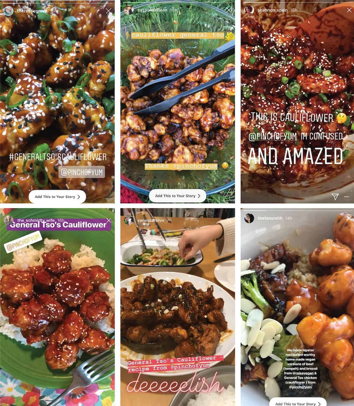 Instagram images of General Tso's Cauliflower.