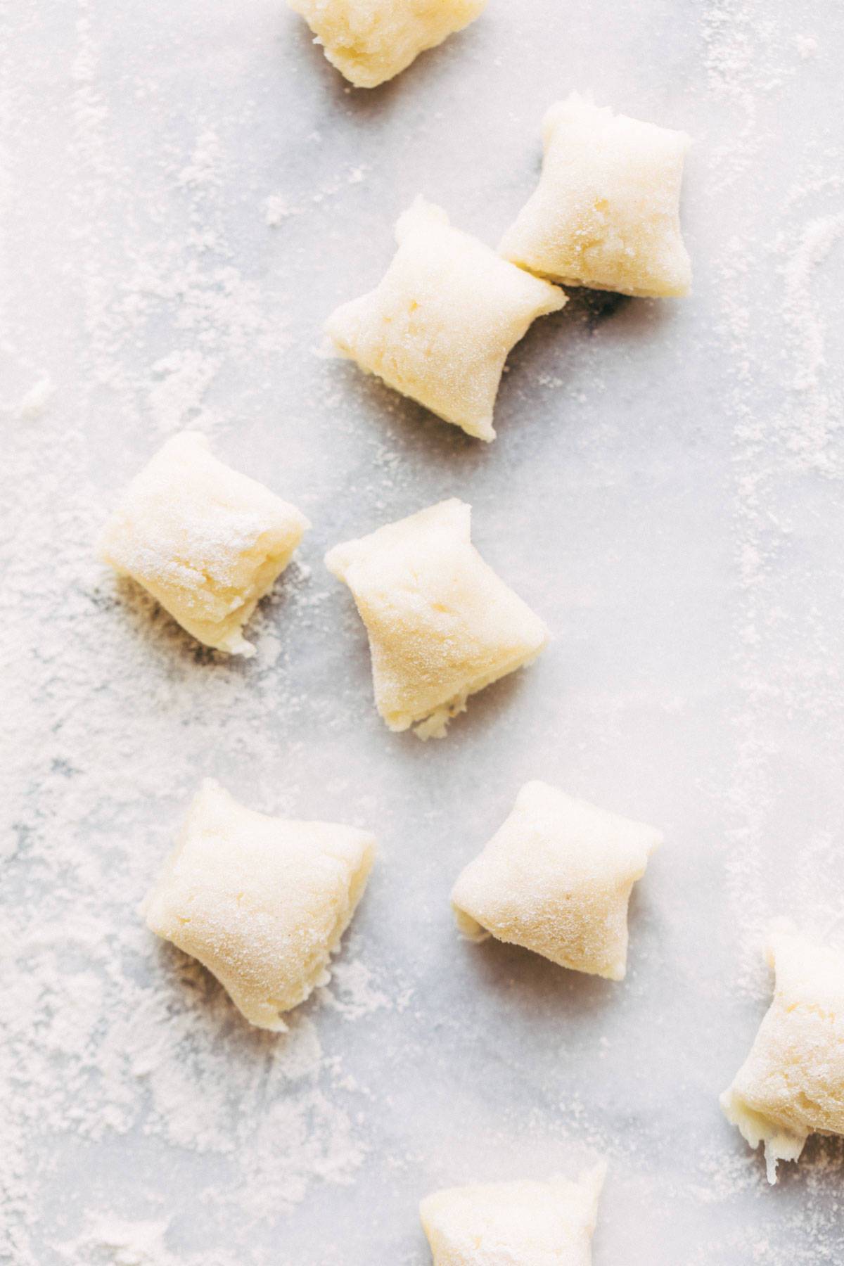 Pieces of cut gnocchi