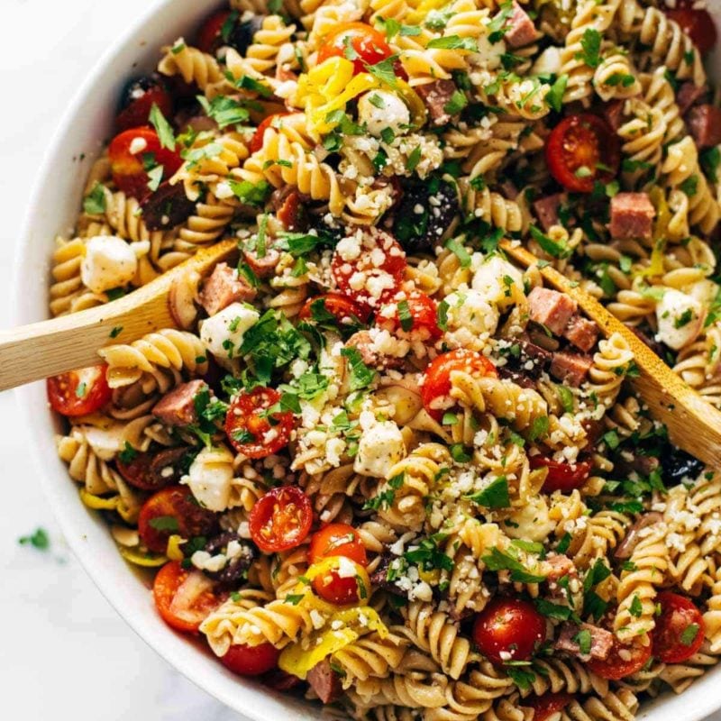 Pasta salad in serving bowl.