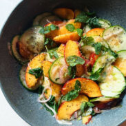 Peach salad in a bowl.