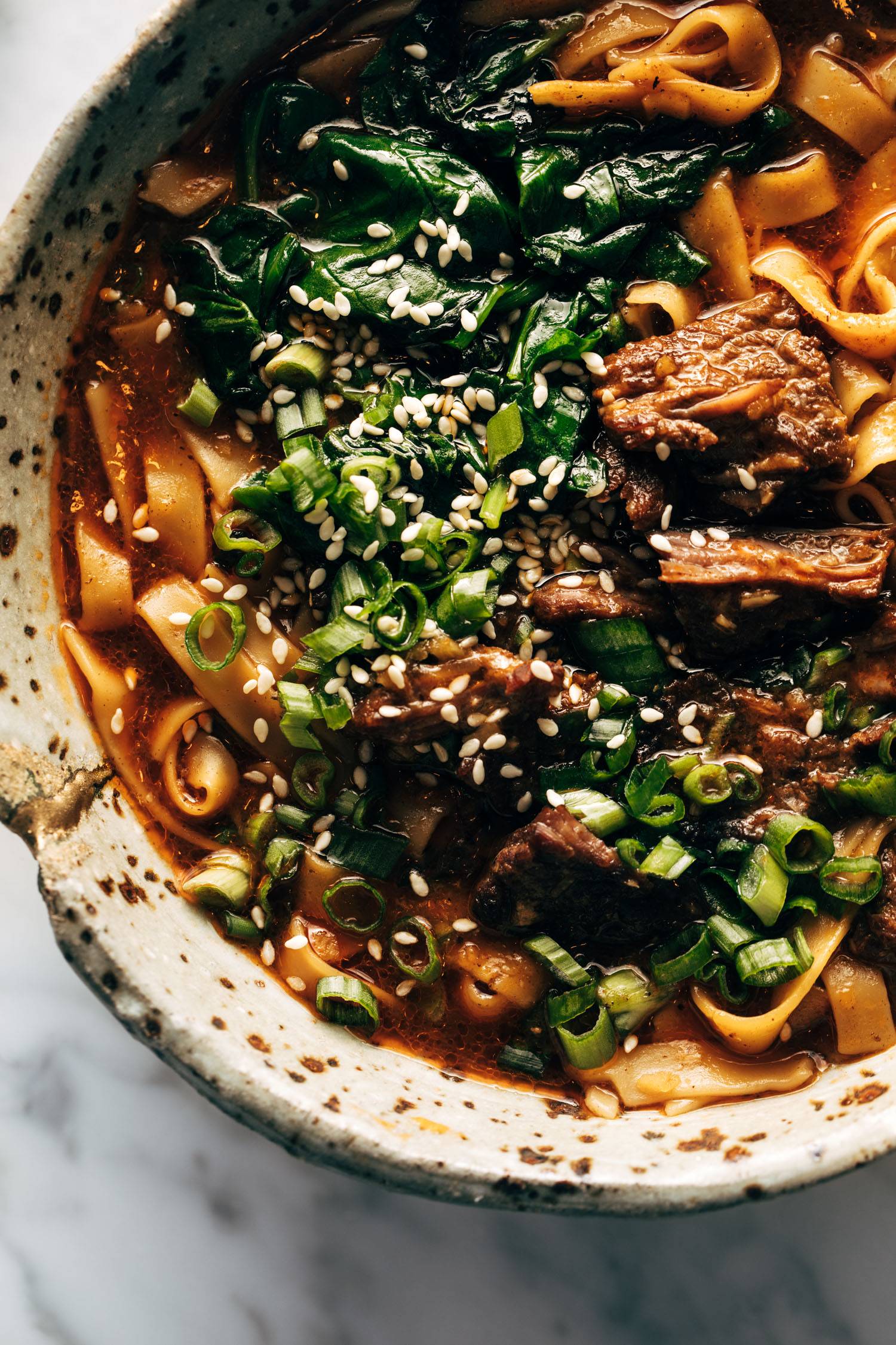 Short rib noodle soup in a bowl