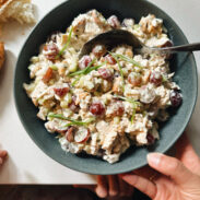 Chicken salad in a bowl.