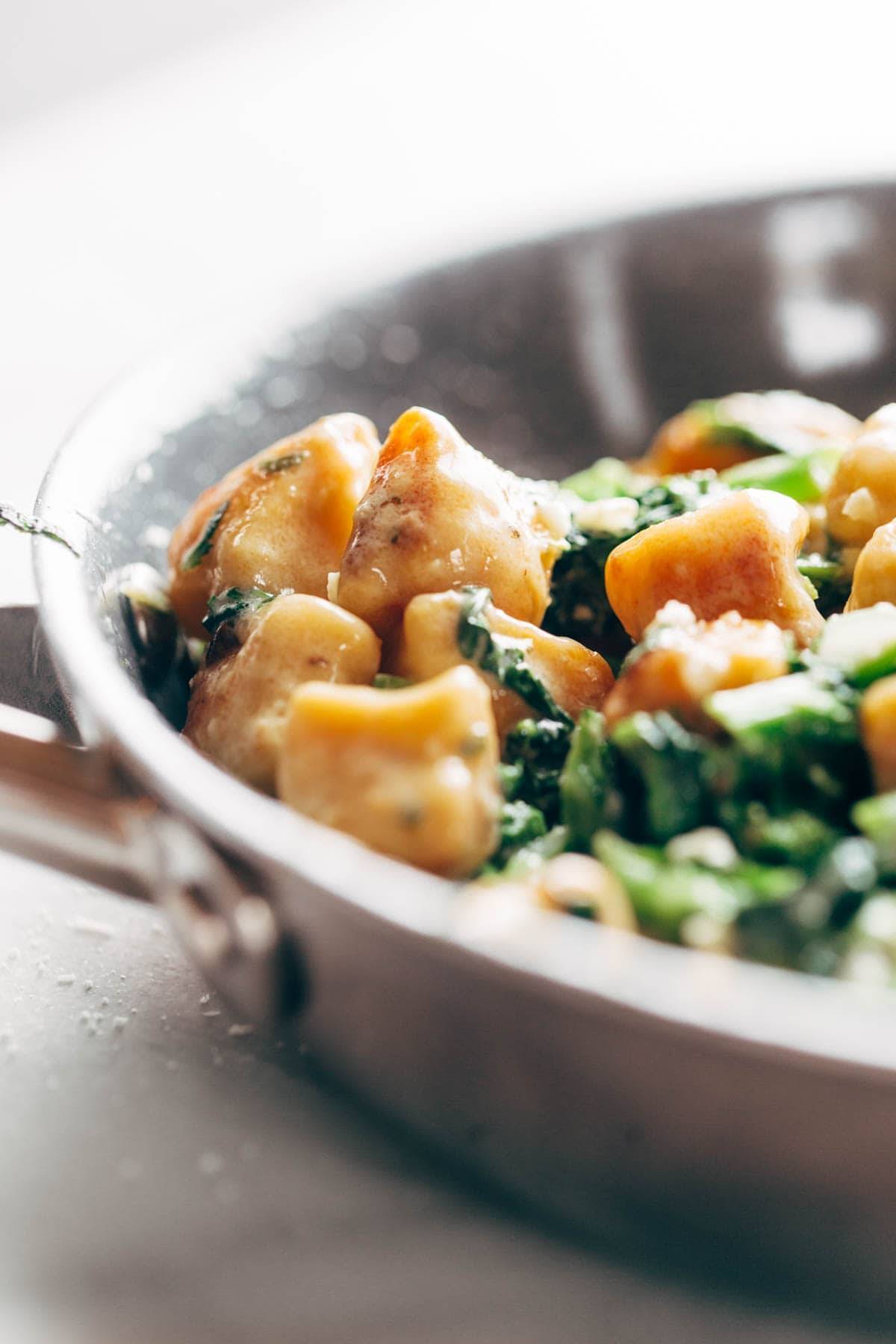 Sweet Potato Gnocchi in a pan