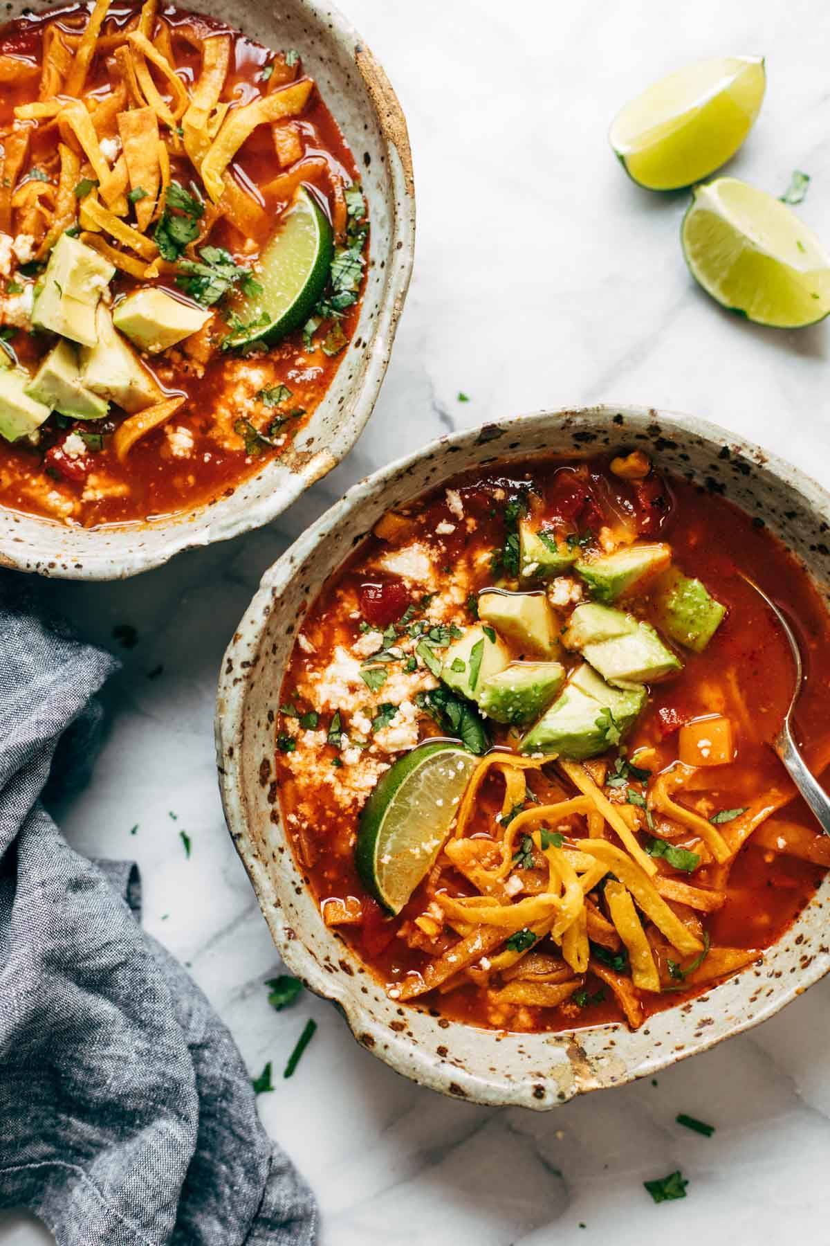 Instant Pot Sweet Potato Tortilla Soup in bowls.