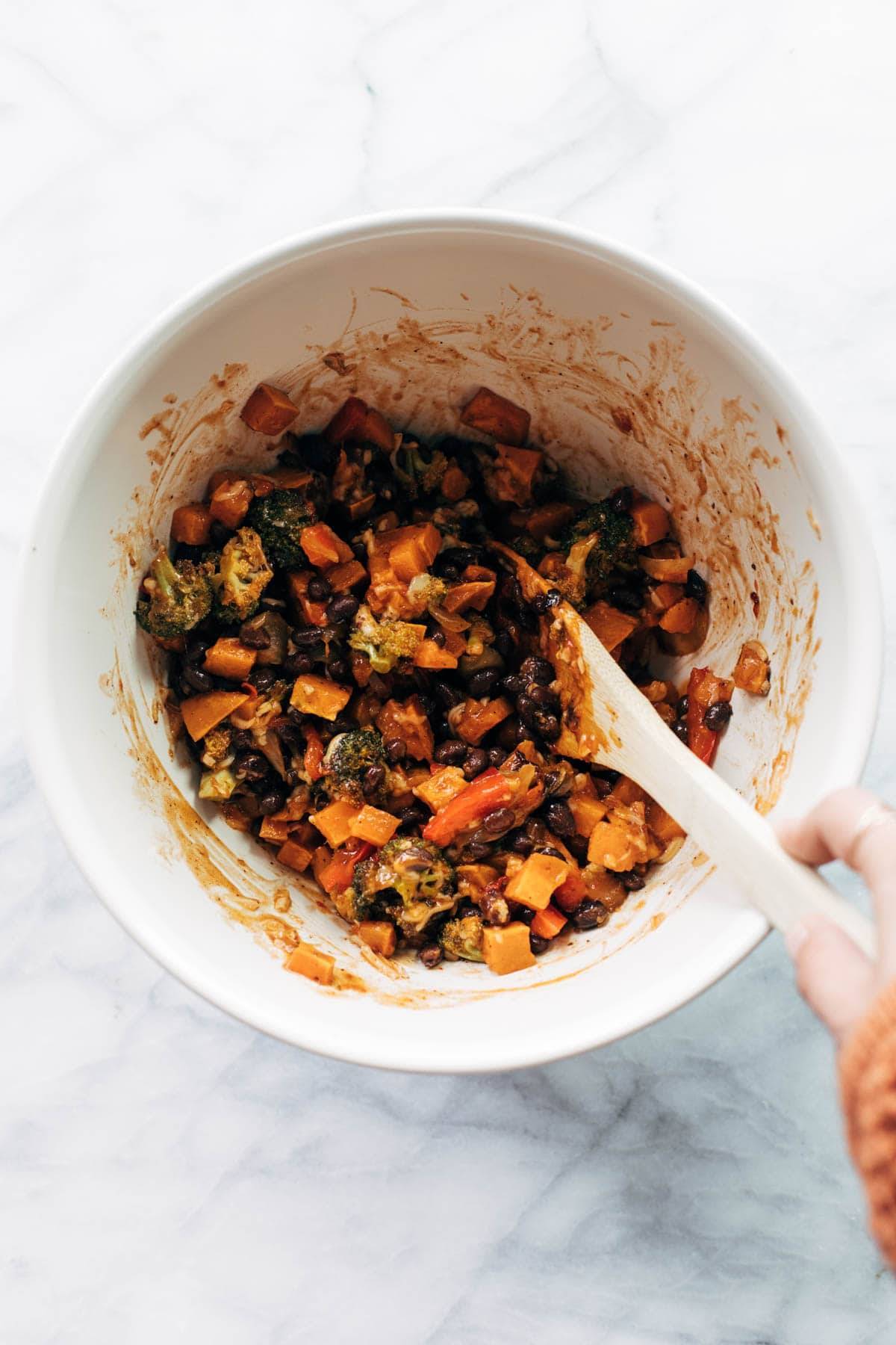 Filling for veggies enchiladas in a bowl.