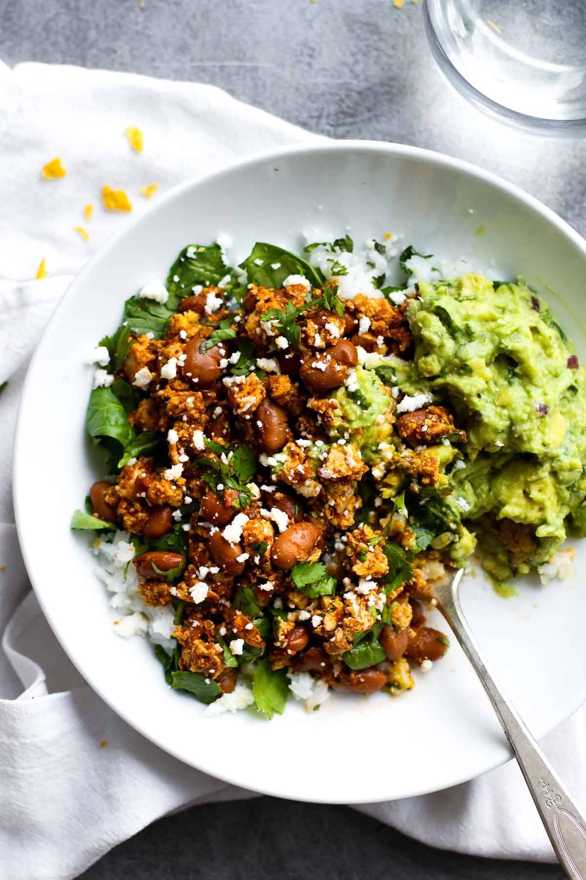 Spicy Sofritas Veggie Bowls - make these vegan/vegetarian bowls at home! SO good!