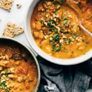 Sweet potato peanut stew in a bowl.