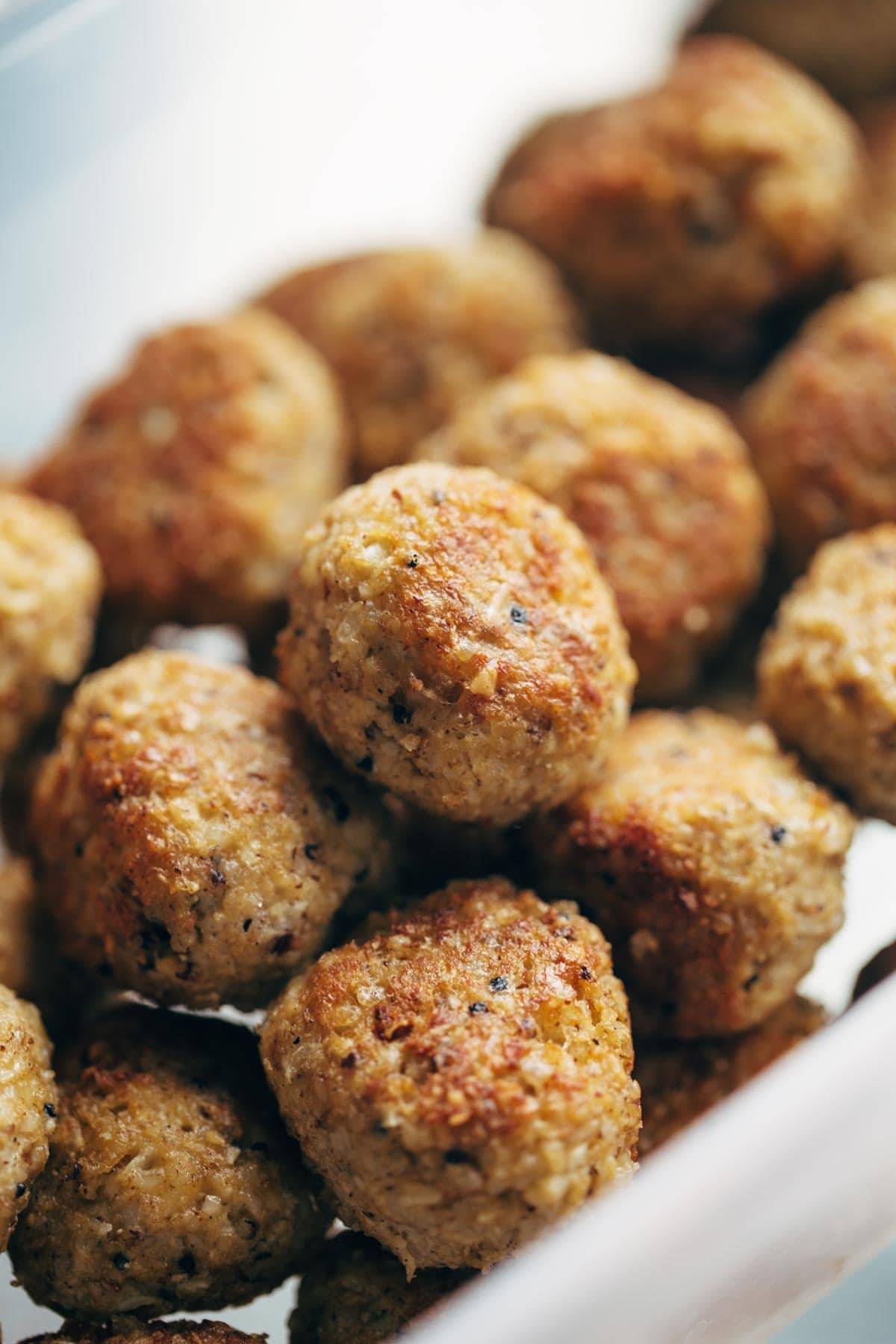 Close-up of cauliflower vegetarian meatballs. 